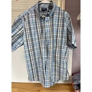 Puritan Wrinkle Resistant Shirt XL Blue Plaid Button Down Short Sleeve Cotton Bl